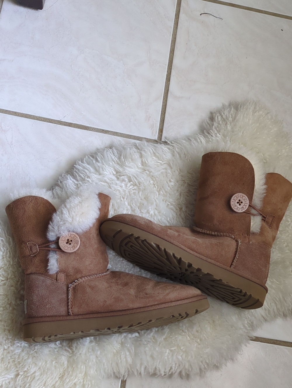 UGG Chestnut Suede Button-Detail Shearling Boots